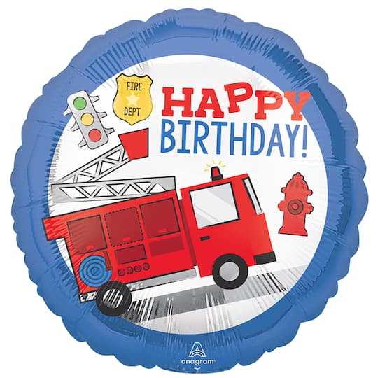 17&#x22; Fire Truck First Responder Birthday Mylar Balloon